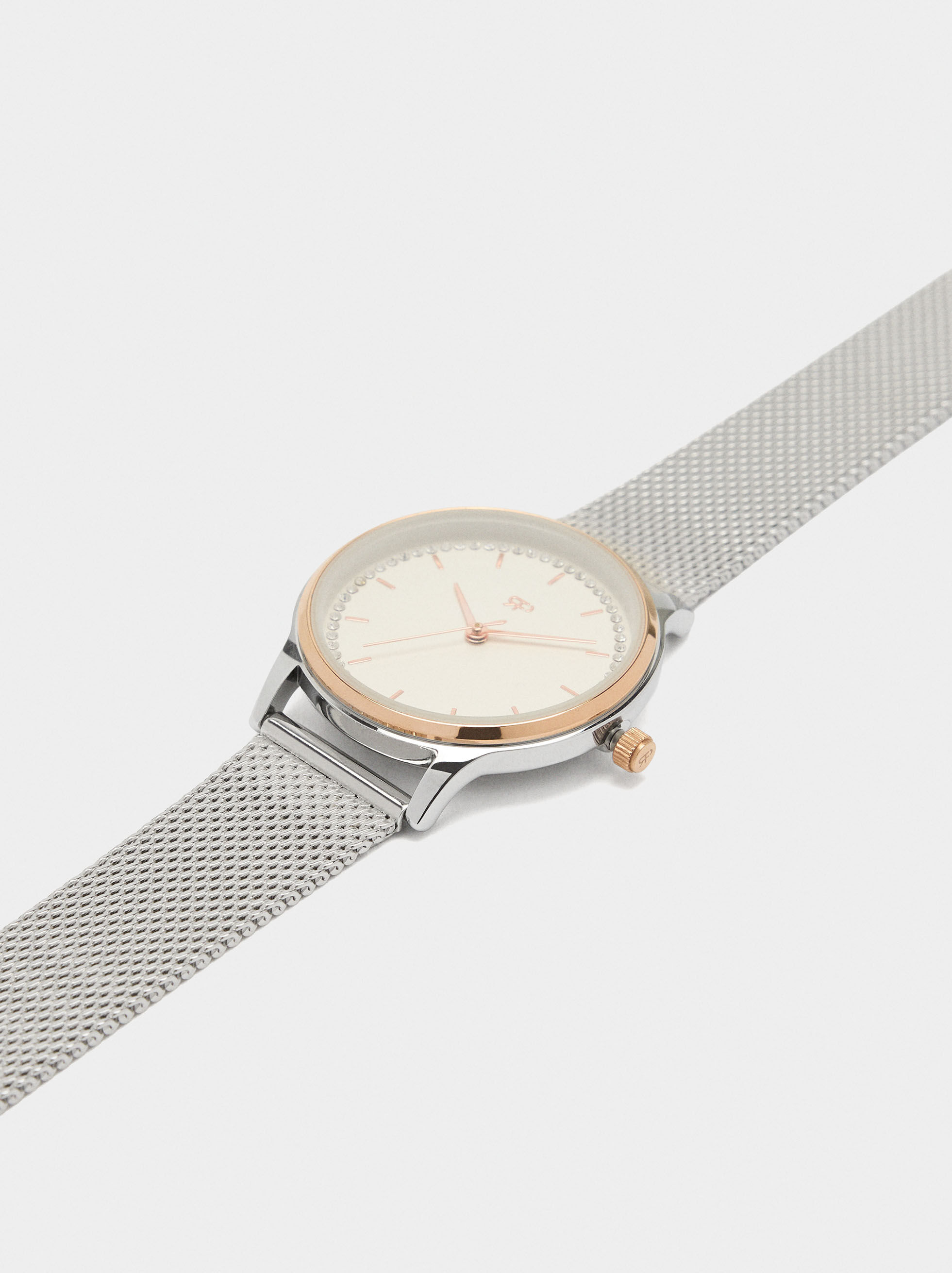 Bicolor watch with stainless steel mesh