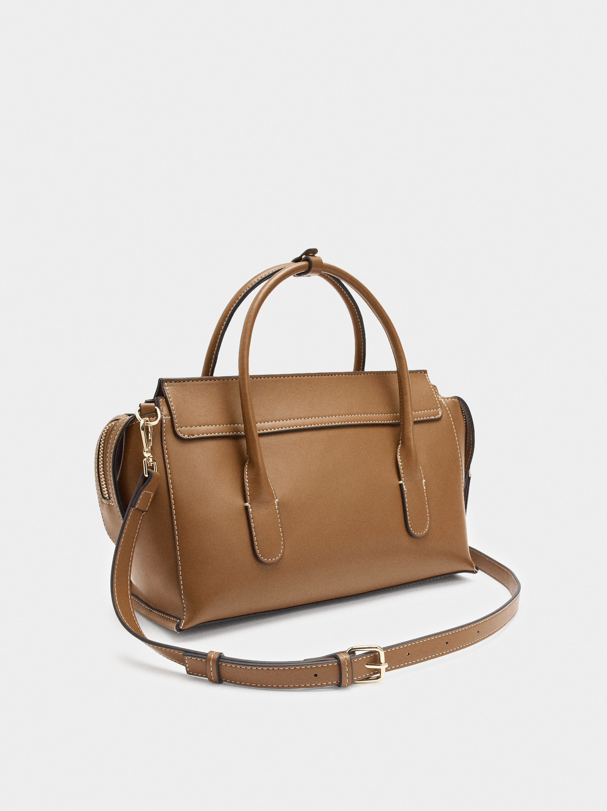 Structured medium-sized tote bag with flap