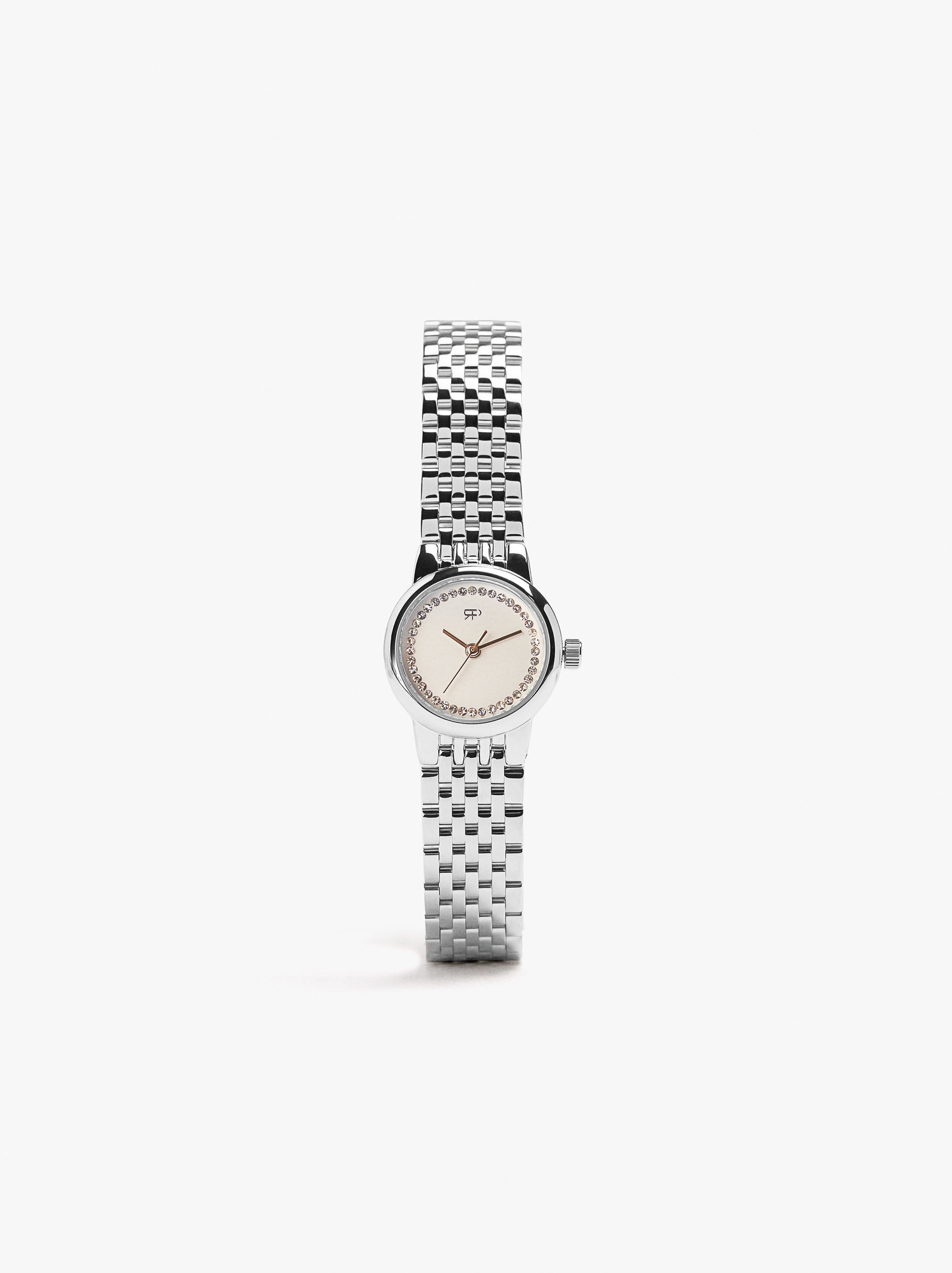 Watch with crystals and stainless steel bracelet