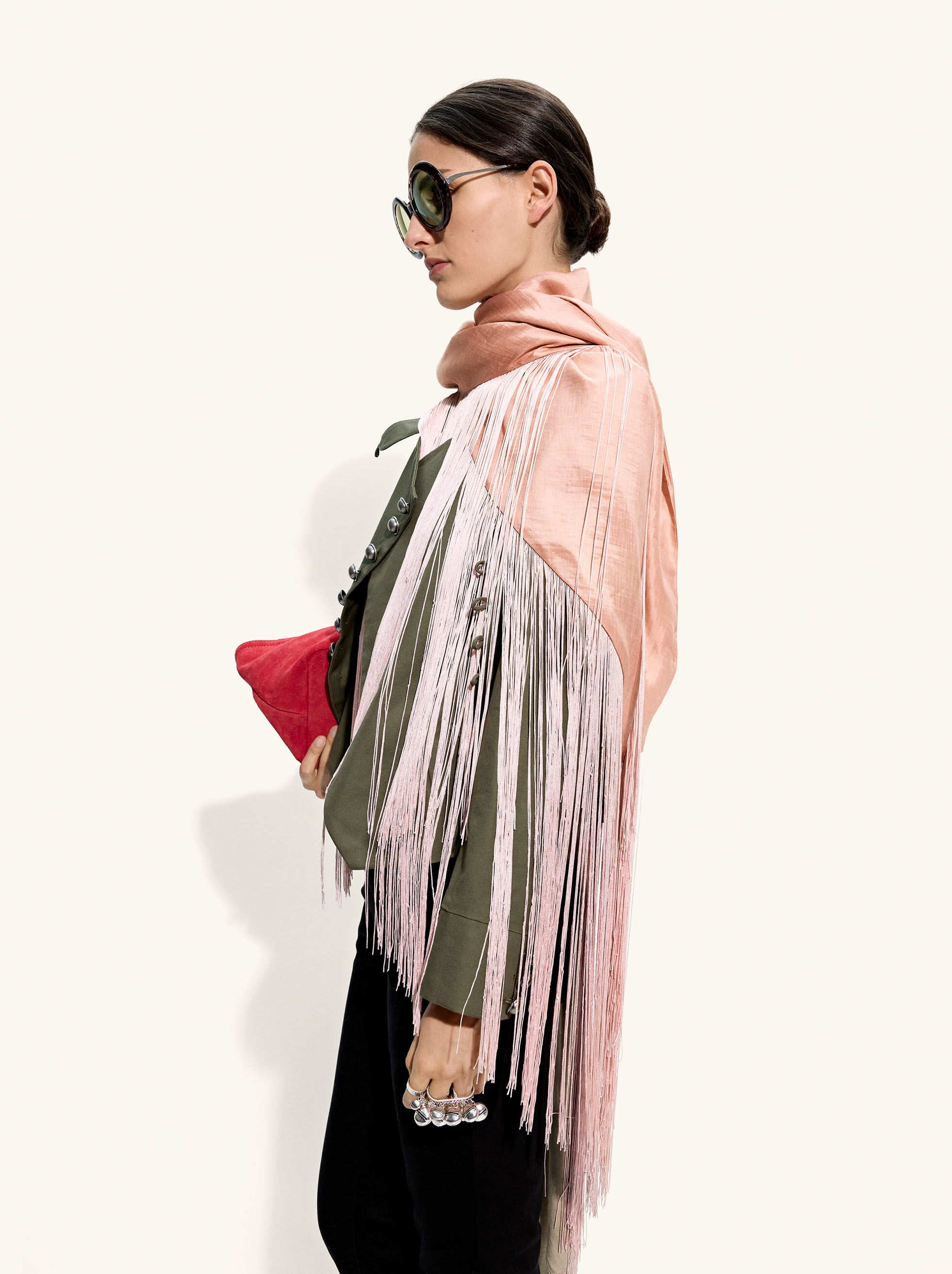 Linen and silk scarf with fringes