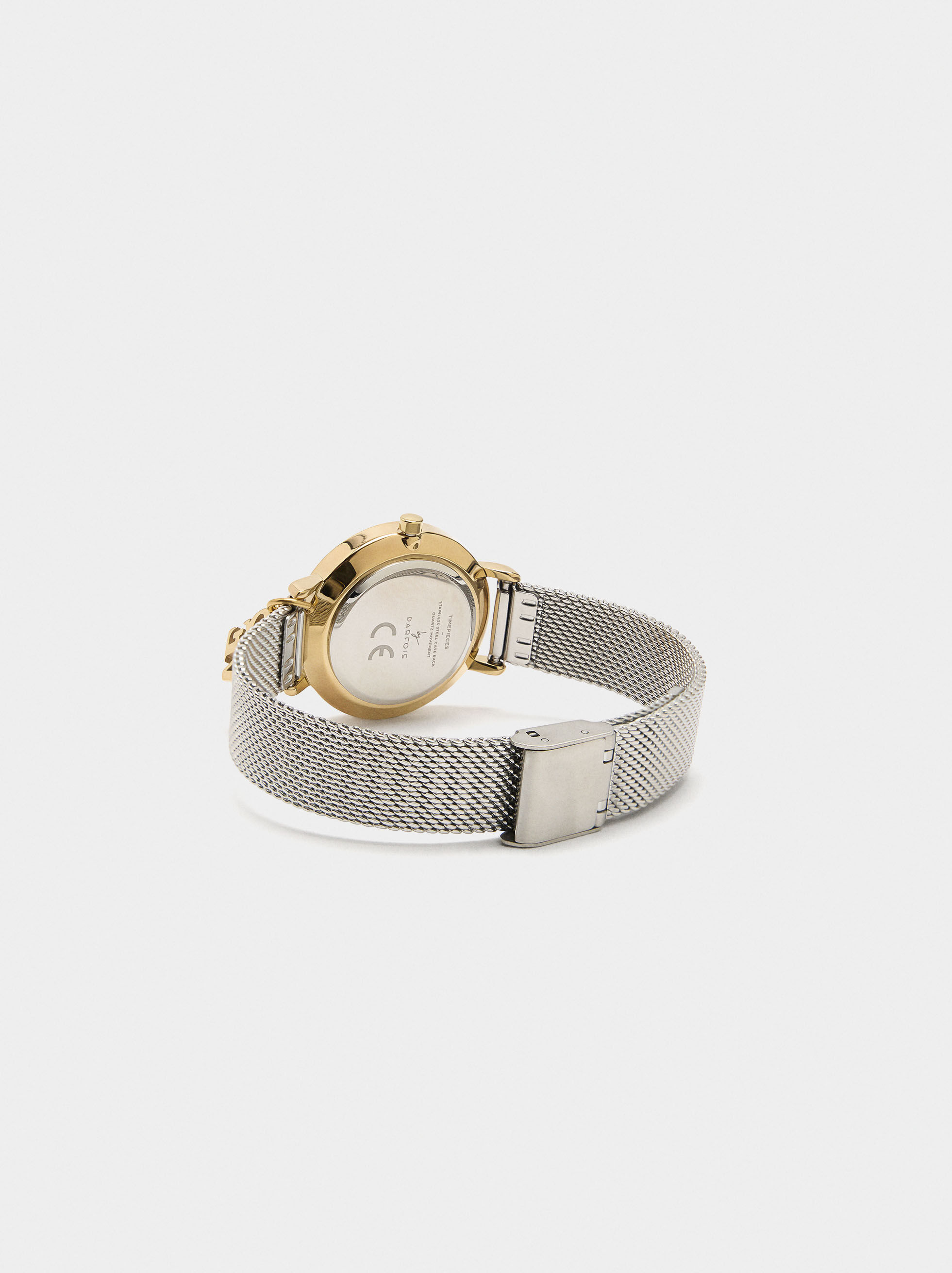 Bicolor watch with metal mesh and charm