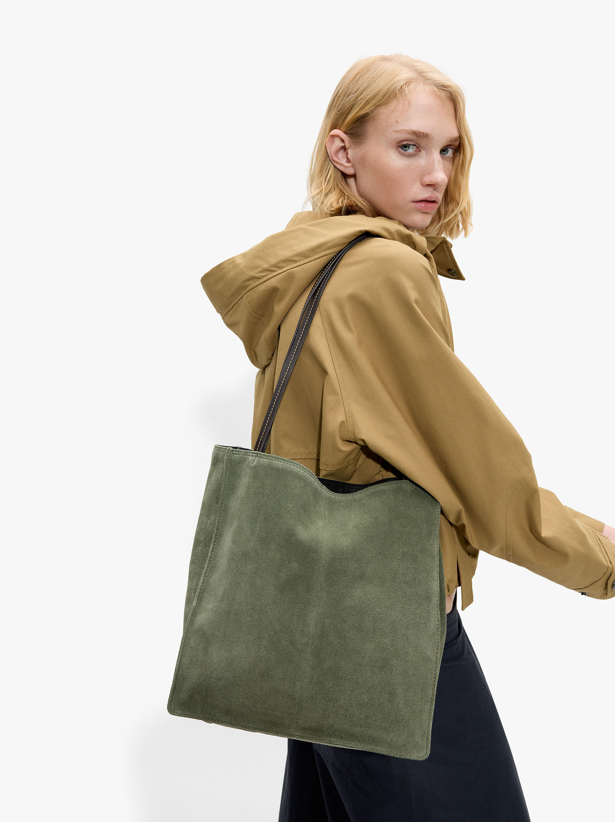 Rectangular leather shopper