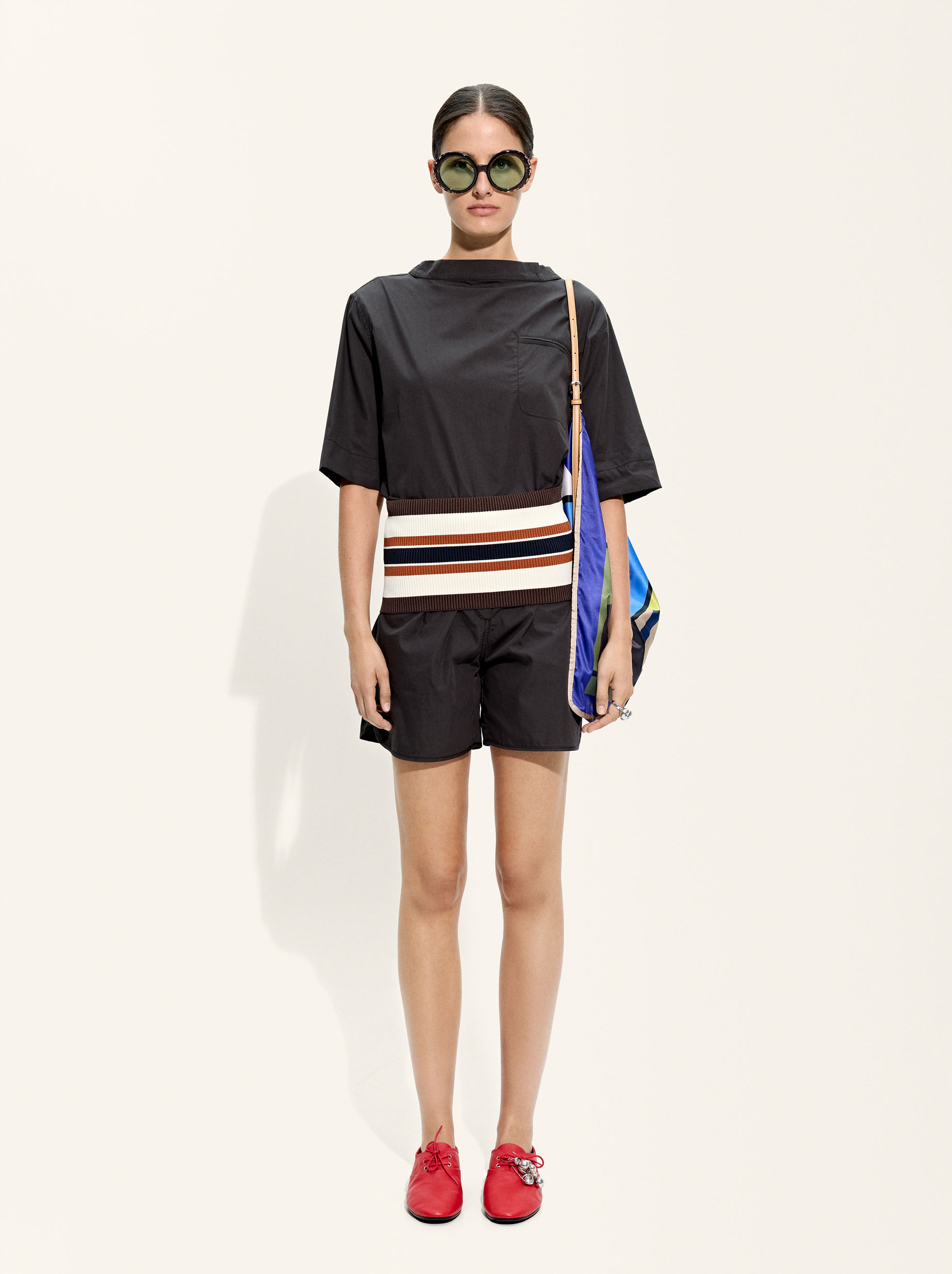 Striped Mesh Belt Top