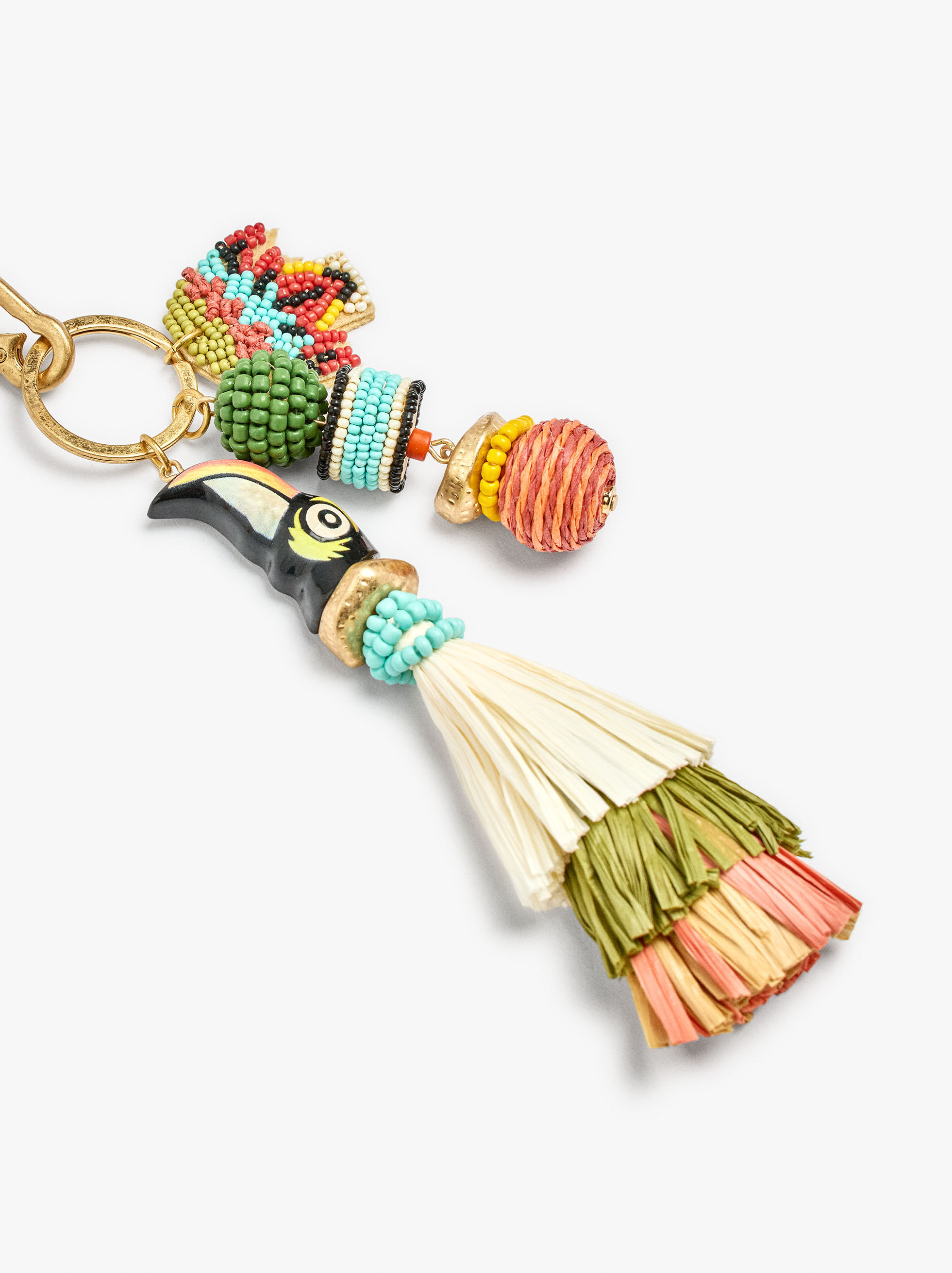 Bird charm keychain with beads