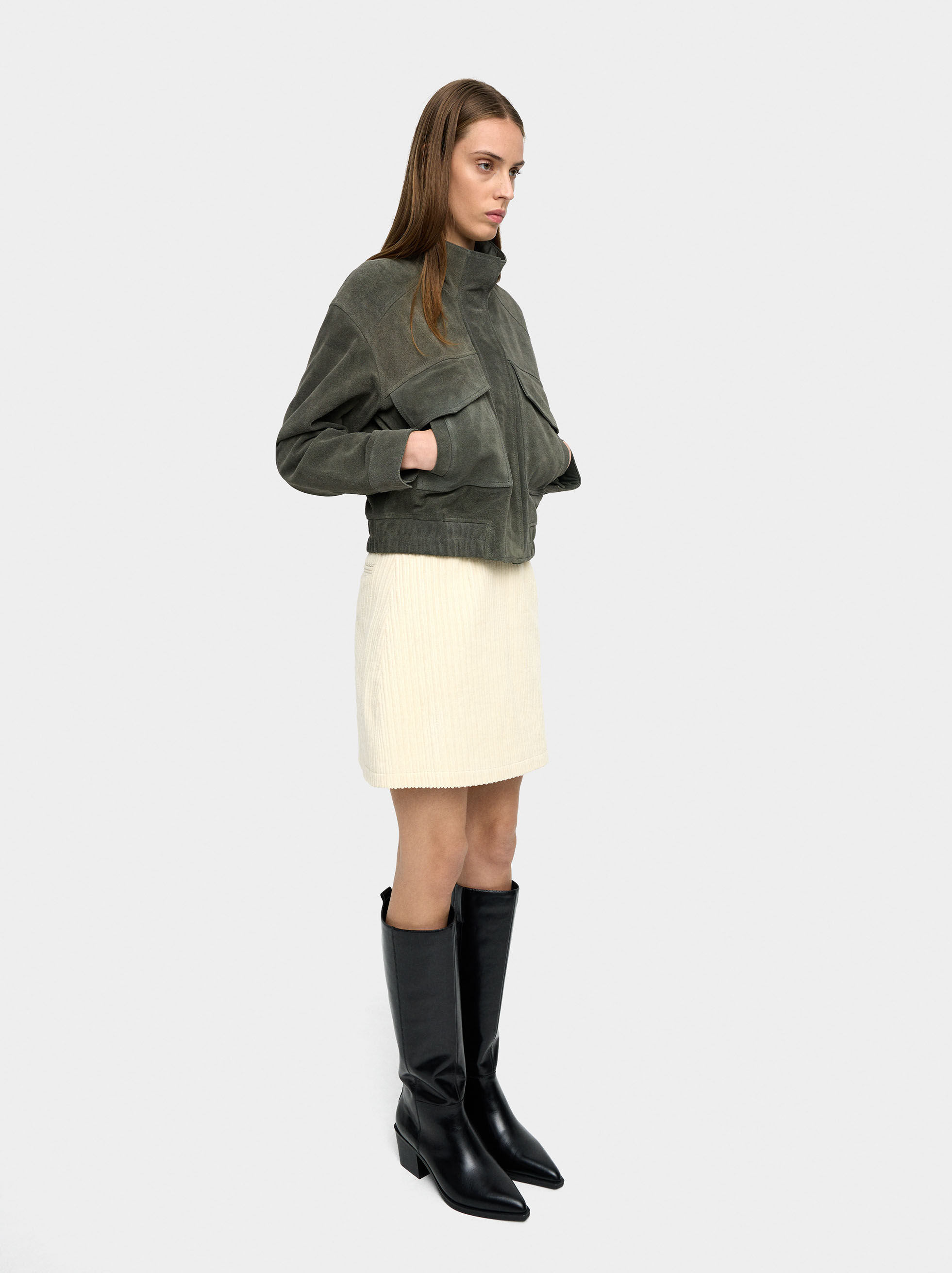 High-top leather boots with heels