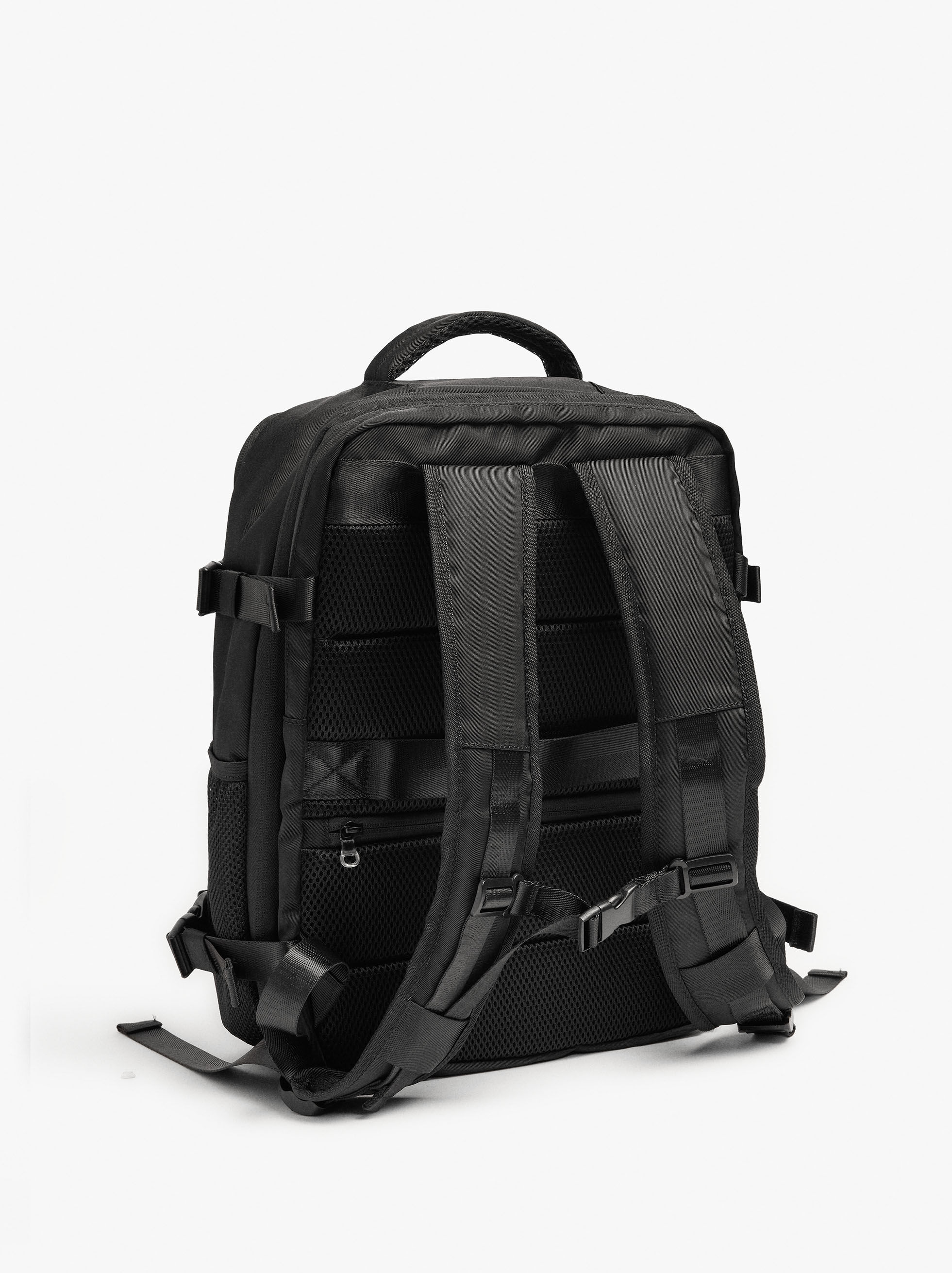 Expandable nylon carry-on backpack with water bottle pocket