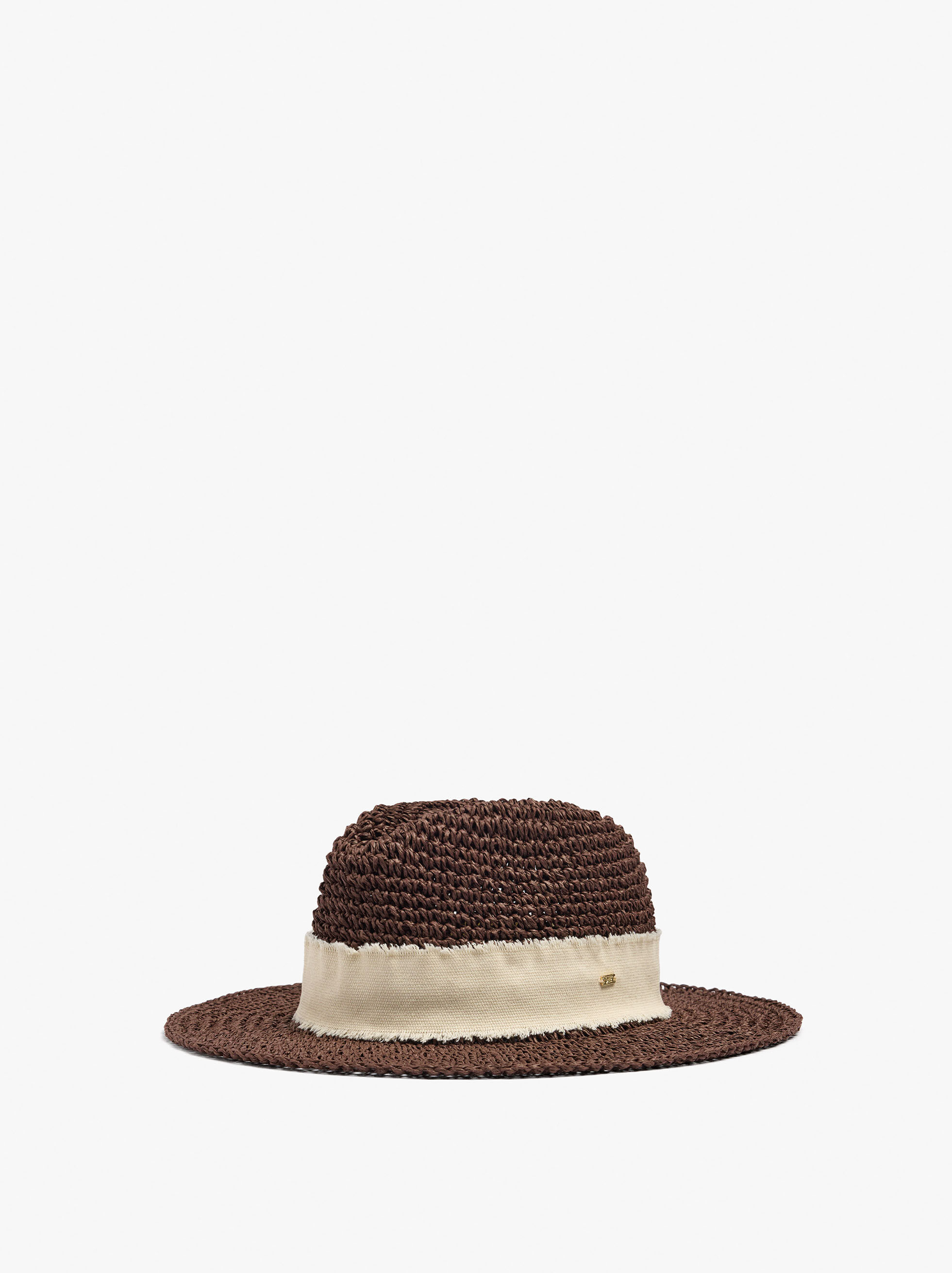 Straw-effect hat with fabric band