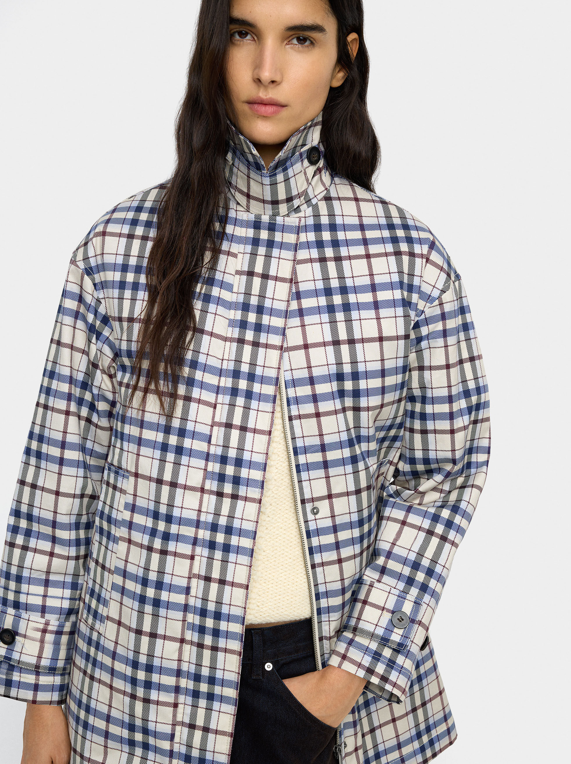 Square-Print Cotton Parka