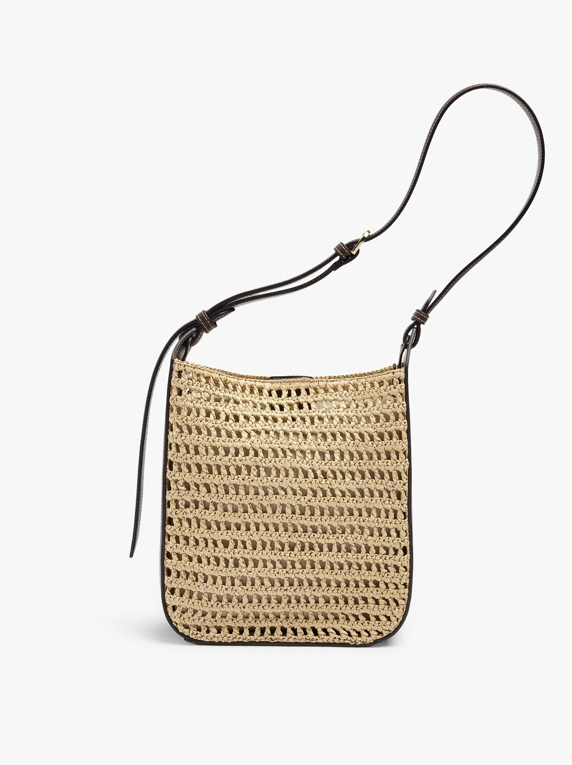 Shoulder bag with straw effect and removable pouch